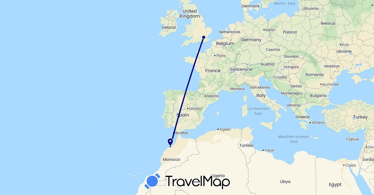 TravelMap itinerary: driving in United Kingdom, Morocco (Africa, Europe)